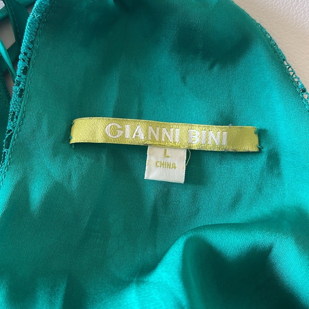 Gianni Bini Teal Green Lace Sleeveless Dress with Fringe Hem Women's Size Large - Picture 8 of 10